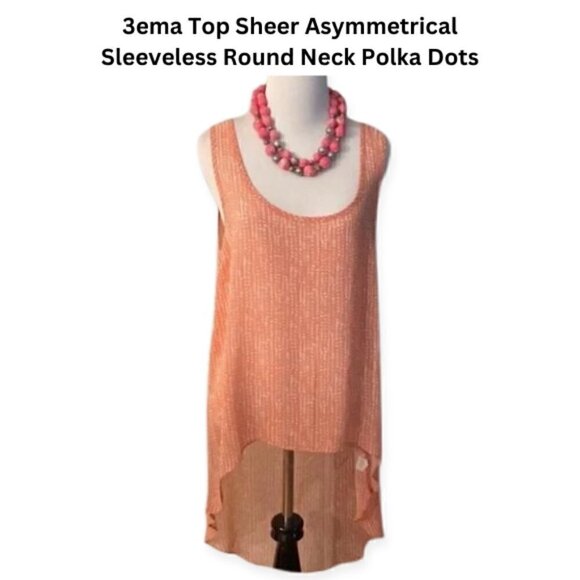 3ema Top Sheer Polka Dot Asymmetrical Sleeveless Women's M - Picture 1 of 5